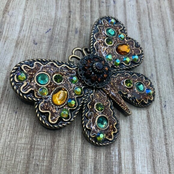 Chico’s Multi Colored Rhinestone Gold Tone Butterfly Pin Brooch - Picture 4 of 6